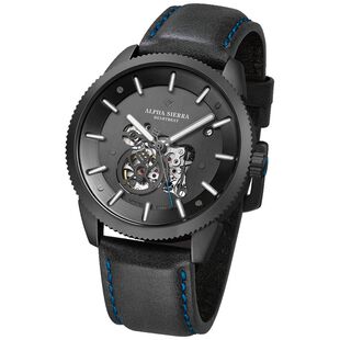 Alpha Sierra Heartbeat Automatic Watch Black Blue Leather Sportpur