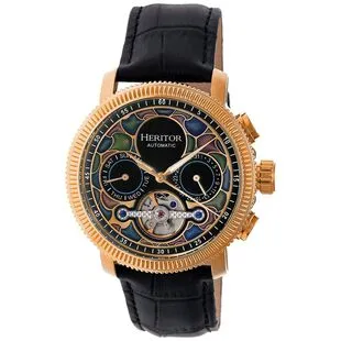 Heritor Winthrop Leather Band Skeleton Heren Casual Horloge Geel p