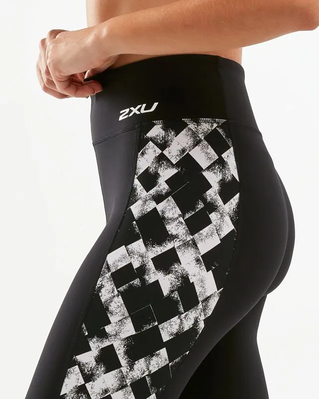 2XU Womens Fitness Hi Rise Compression Tights (Black/Textured Check)