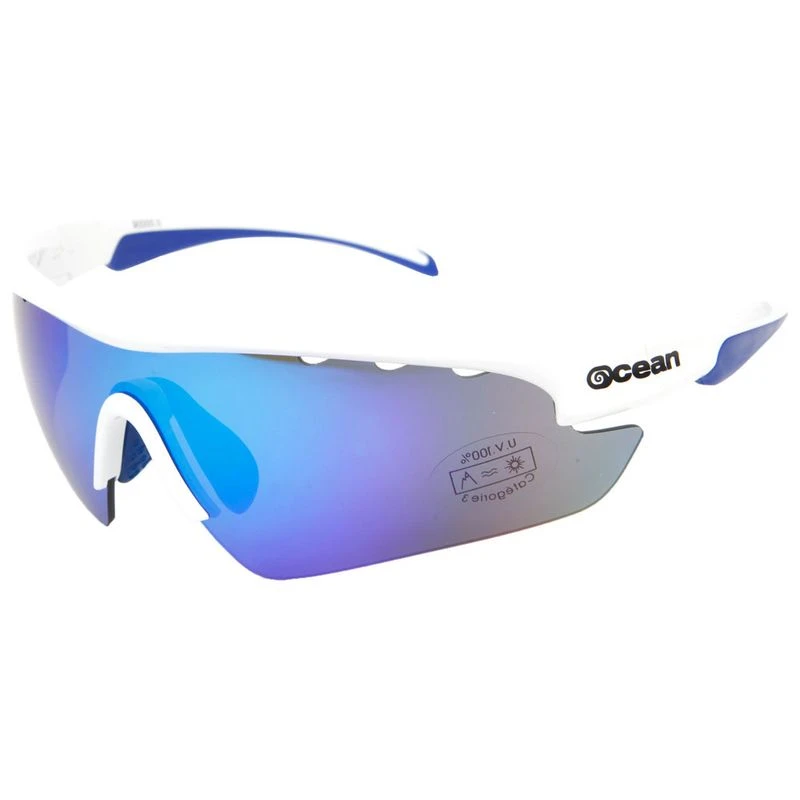 Ocean Ironman Sunglasses (White/Blue Blue Revo/Transparent Lenses)