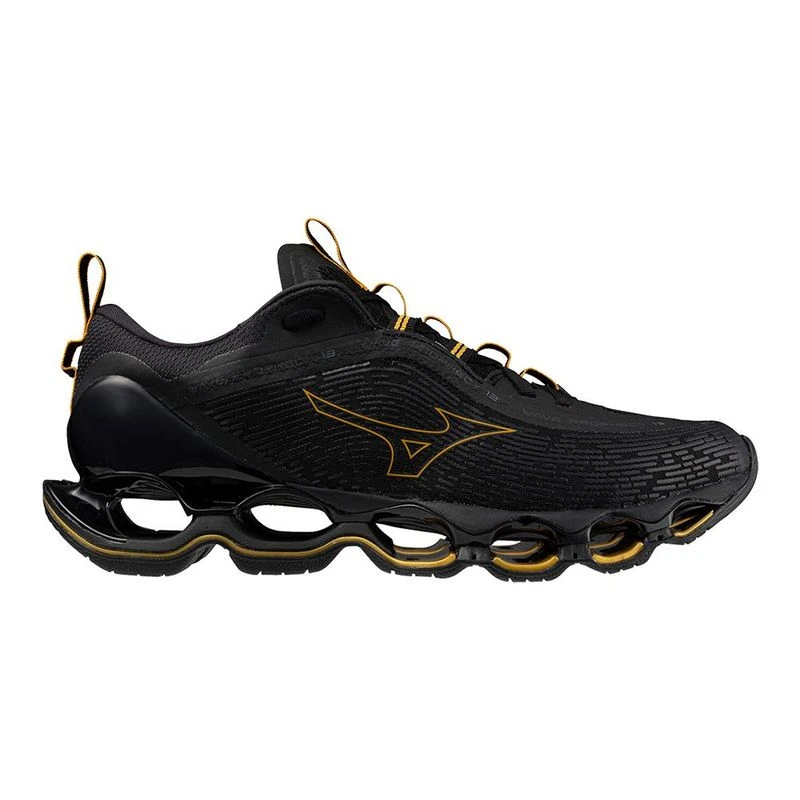 Mizuno Wave Prophecy 13 Running Shoes Black Gold Metallic Gray Spo