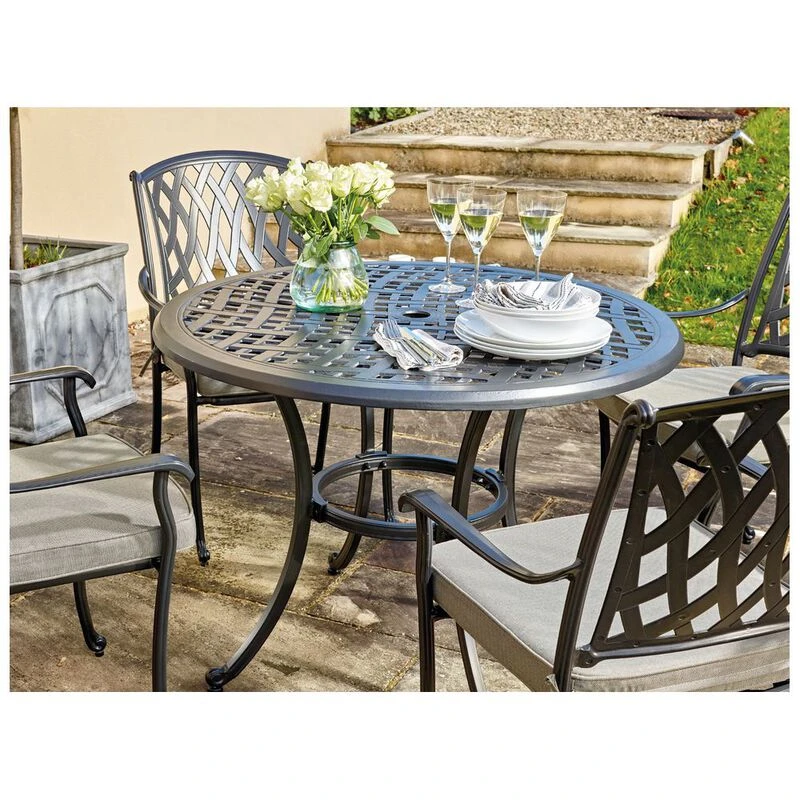 Bramblecrest Cadiz Cast Aluminium 4 Seat Round Dining Set Black Sp