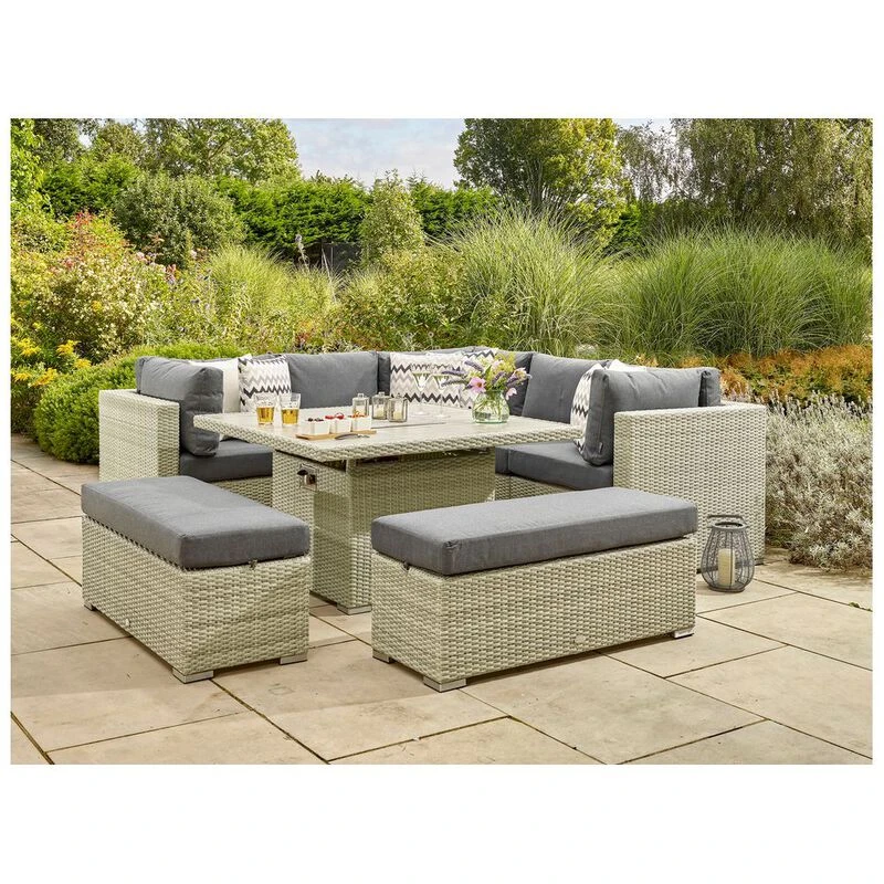 Bramblecrest Kingscote Rattan Corner Sofa With Square Firepit Table