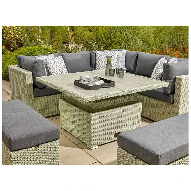 Bramblecrest Kingscote Rattan Corner Sofa With Square Dual Height Tabl