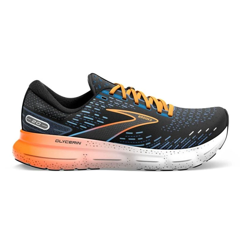 Brooks Mens Glycerin 20 Running Shoes (Black/Classic Blue/Orange) | Sp