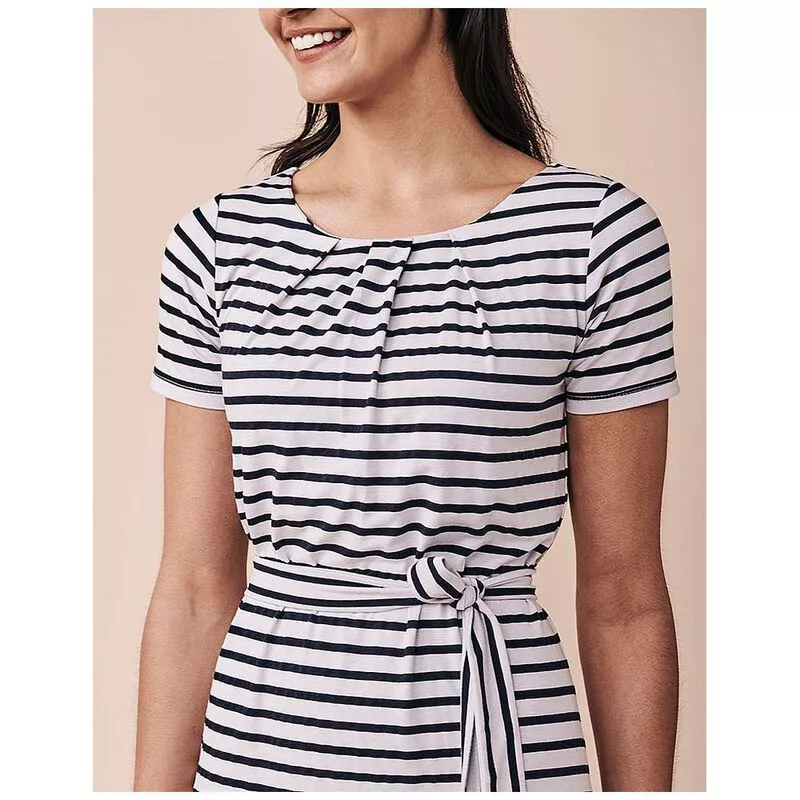 Crew Clothing Co. Womens Short Sleeve Belt Jersey Dress White Navy
