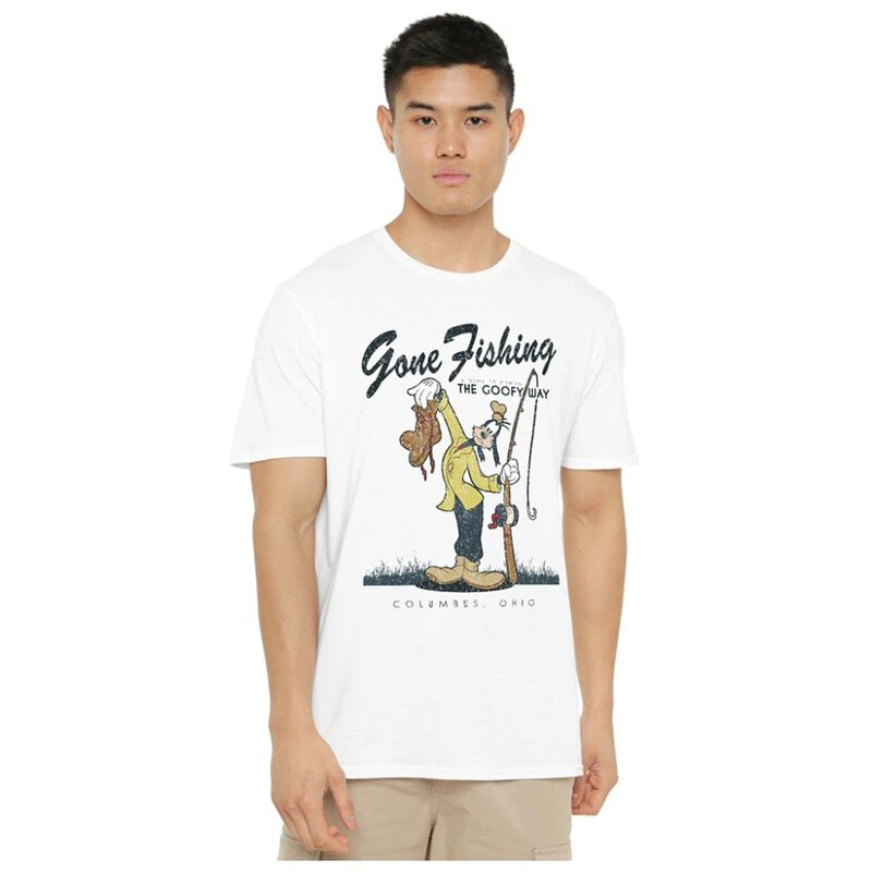 Disney Mens Goofy Gone Fishing T-Shirt (White)