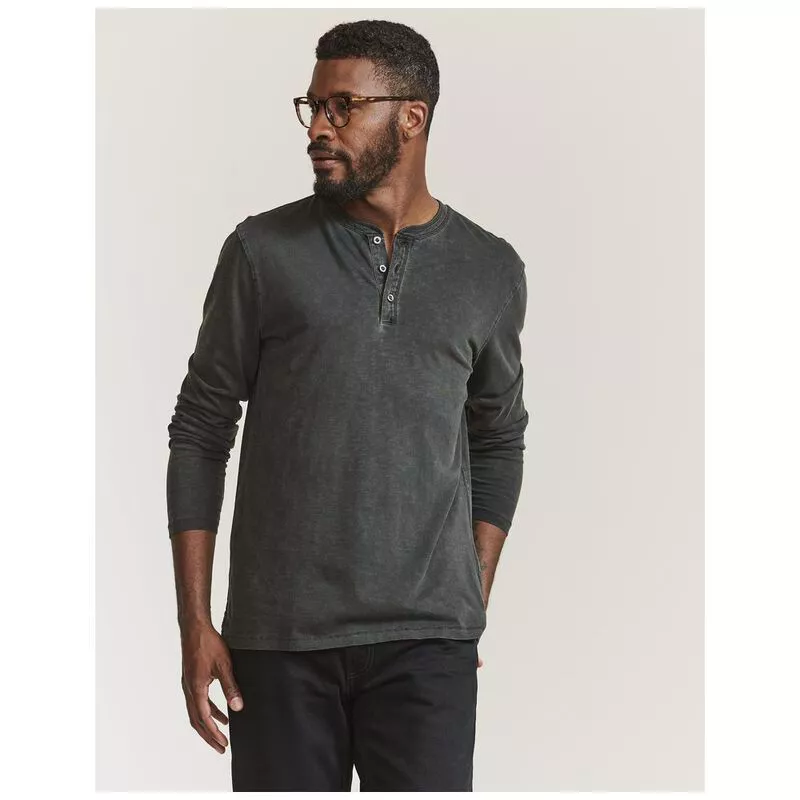 FatFace Mens Woodside Slub Henley Top (Washed Black) | Sportpursuit.co