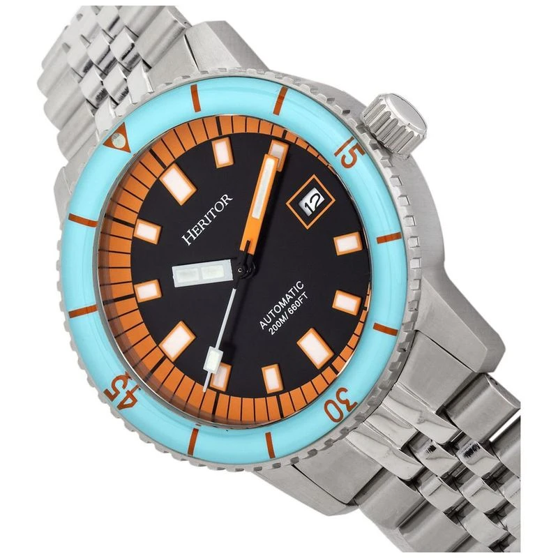 Heritor Mens Edgard Bracelet Diver s Watch Light Blue Black Sportp