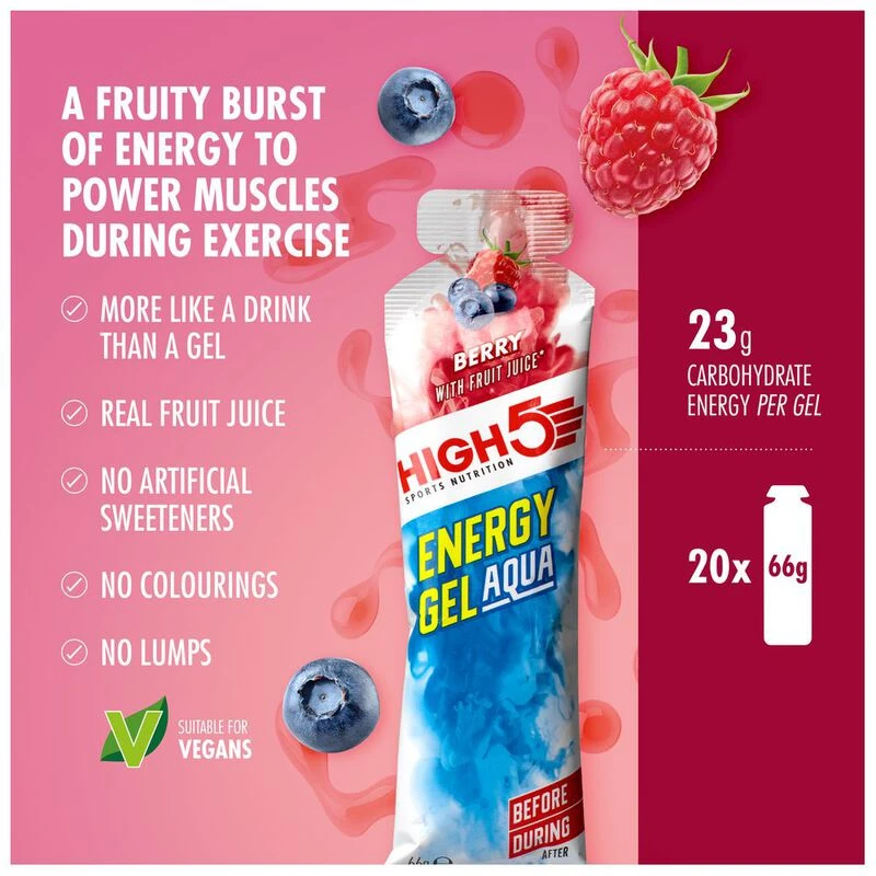 High5 Energy Gels Aqua (20 x 66g - Choice of Flavours) | Sportpursui
