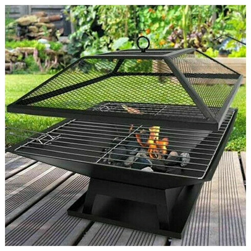 Hortus Square Fire Pit & BBQ (Black)