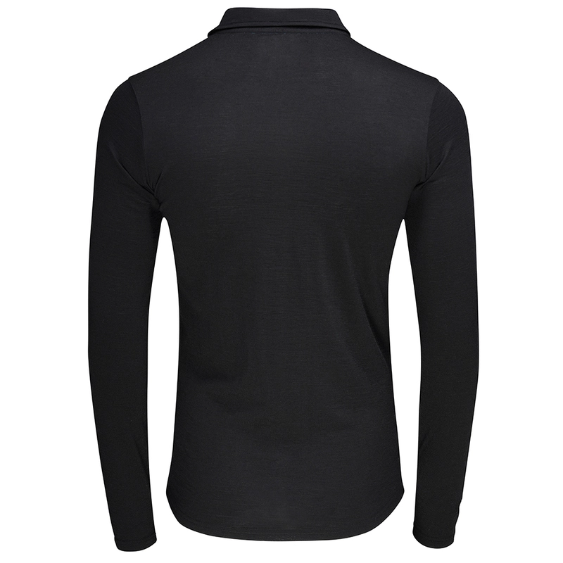 Isobaa Mens Merino 200 Long Sleeve Polo Shirt (Black/Blue) | Sportpurs