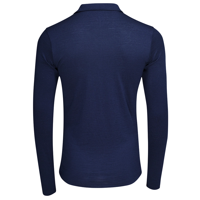 Isobaa Mens Merino 200 Long Sleeve Polo Shirt (Navy/Denim) | Sportpurs