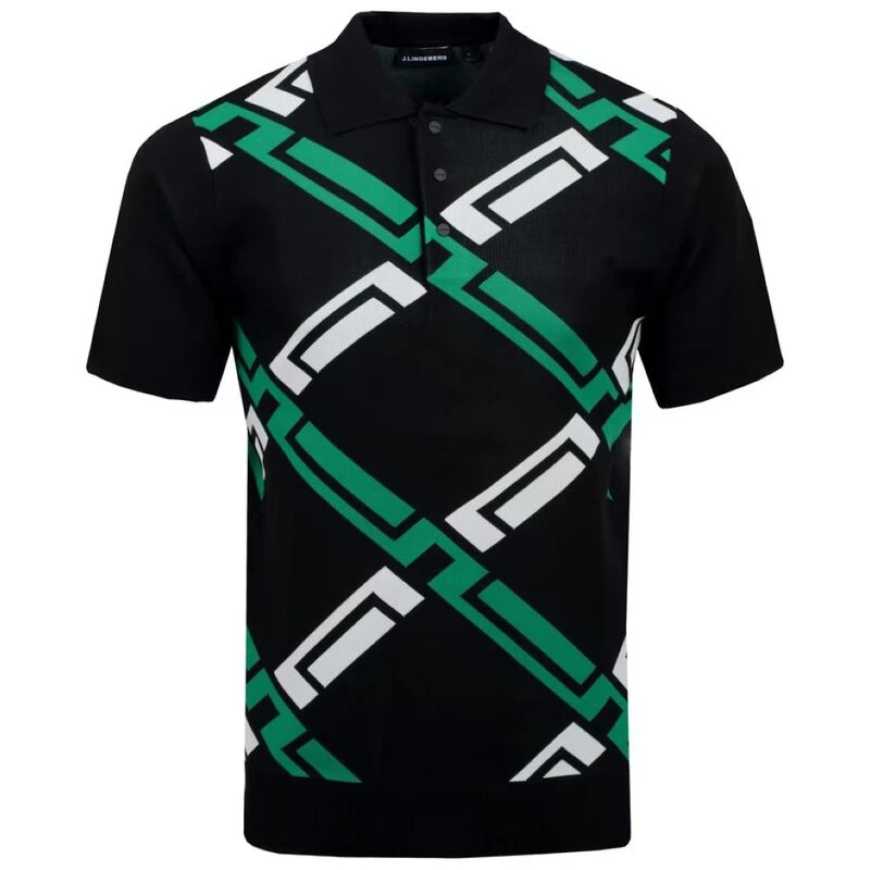 J Lindeberg Mens Fabian Knitted Polo Shirt (Black) | Sportpursuit.com