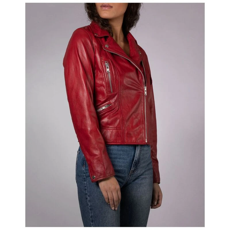 Jofama Womens Kaley Leather Biker Jacket Cranberry Sportpursuit