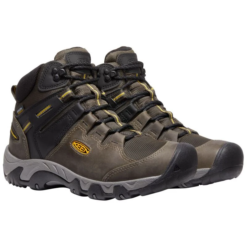 Keen Mens Steen Mid WP Waterproof Hiking Boots (Black Olive/Keen Yello