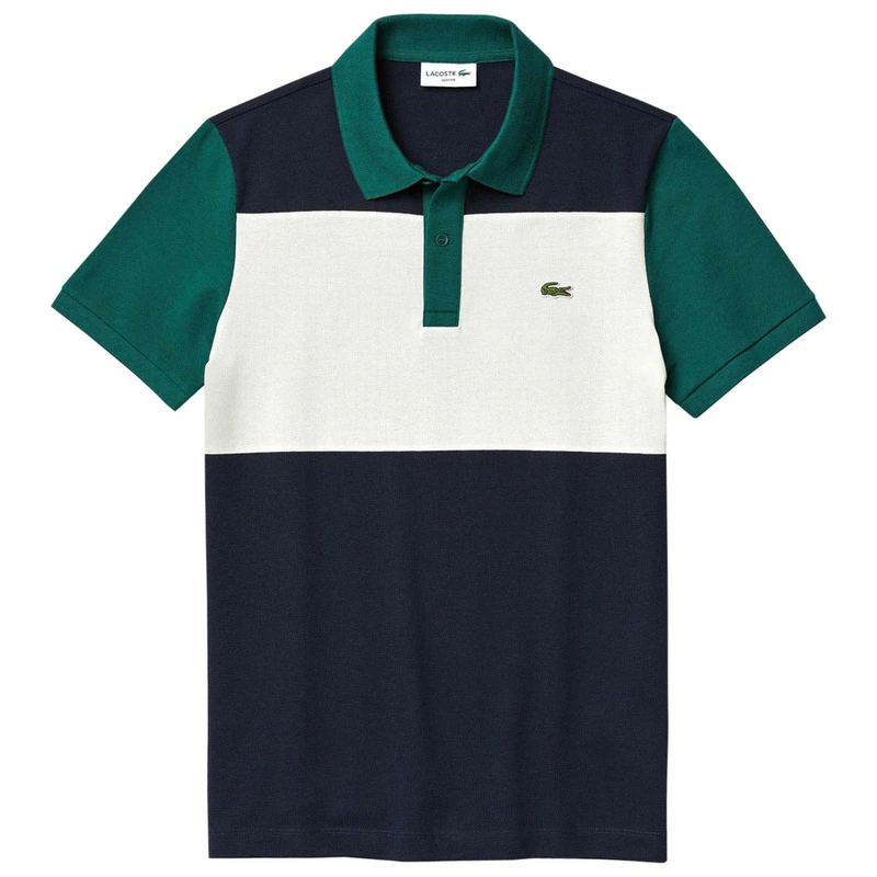 Blue/Flour/Pine) | Lacoste Sportp Fit Block Polo Mens Slim Shirt (Navy