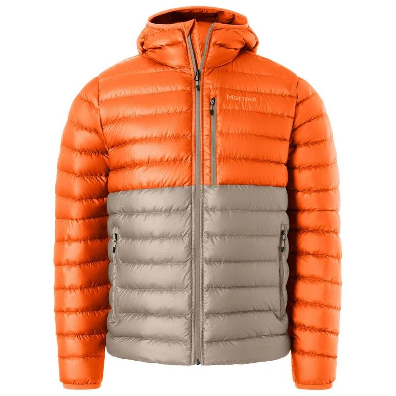 Marmot Mens Highlander Hooded Down Jacket Tangelo Vetiver Sportpur