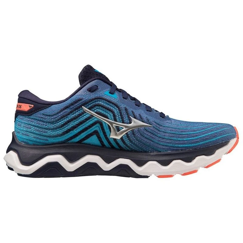 Mizuno Mens Wave Horizon 6 Running Shoes Surf Web Silver NeonFlame
