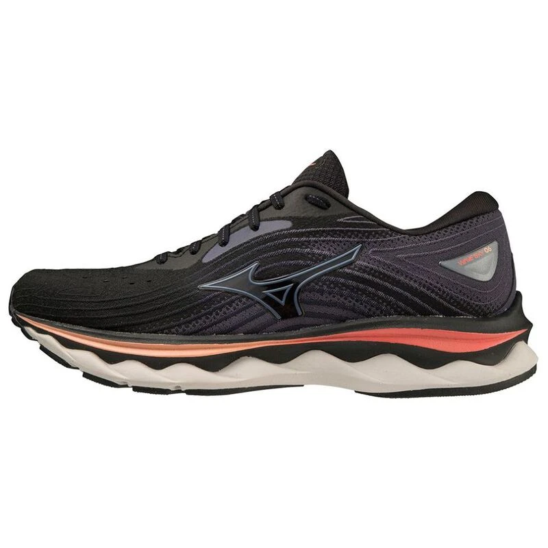 Mizuno Womens Wave Sky 6 Running Shoes Black Quicksilver Hot Coral