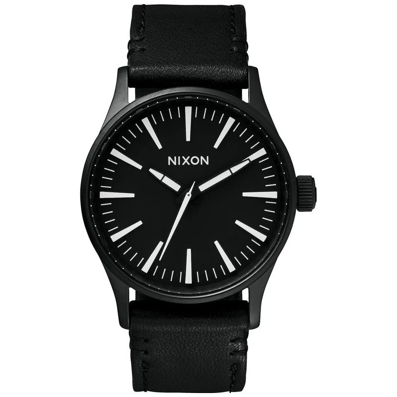 Nixon Mens Sentry 38 Leather Watch Black White Sportpursuit