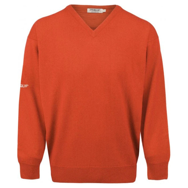 ProQuip Mens 100 Lambswool V Neck Sweater Inferno Orange