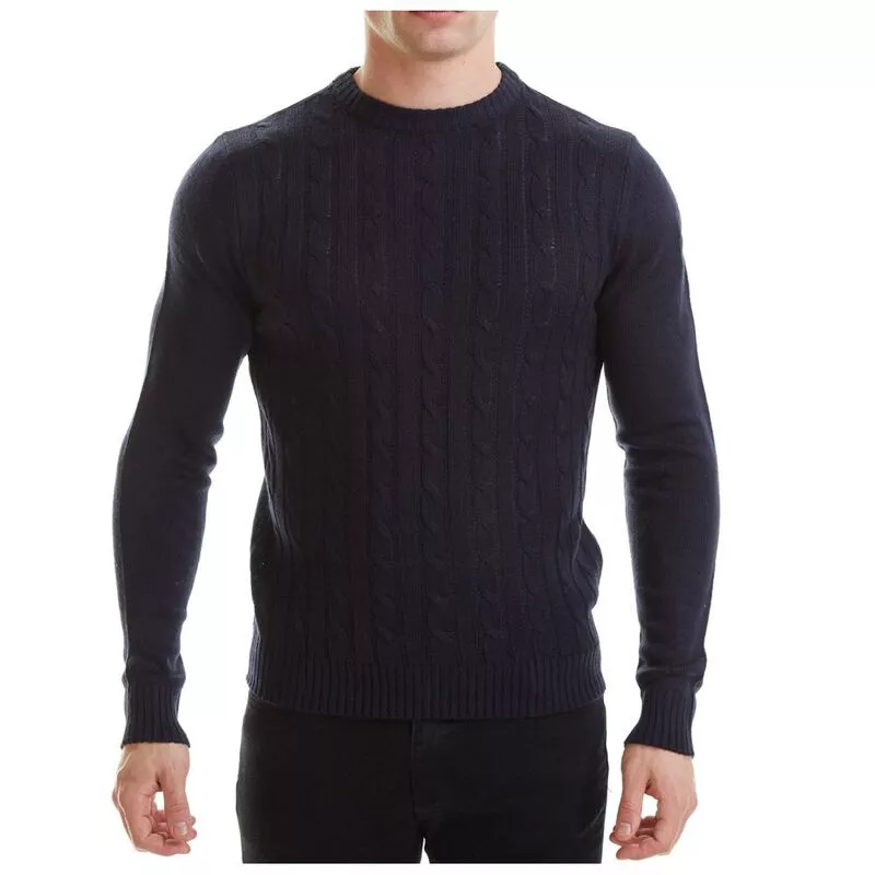 Putney Bridge Mens Union Badge Cable Knit Pullover Navy Sportpursu