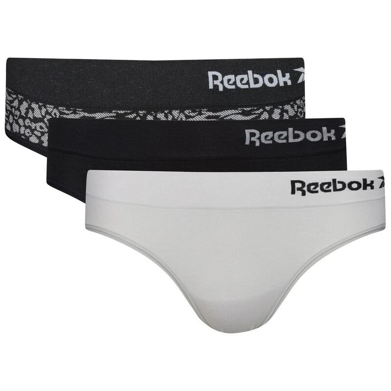 Reebok Womens Sless Pack of 3 Underwear (Pure Grey/Black Plain&Animal)