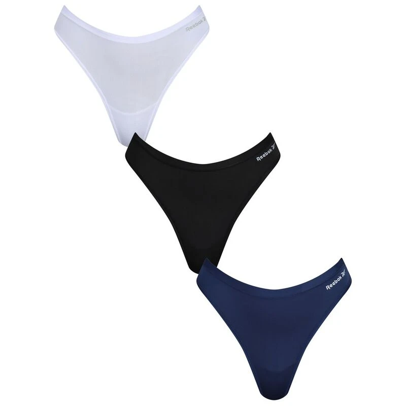 Zorg Demonteer Onderscheid Reebok Womens Thong Briefs (3 Pack - Batik Blue/White/Black) | Sportpu