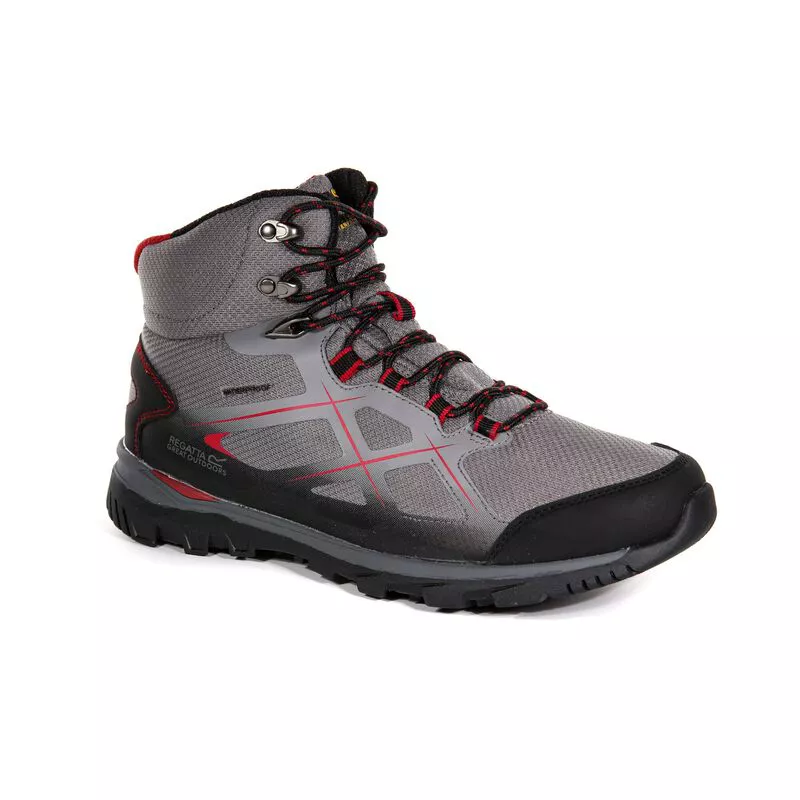 Regatta Mens Kota Mid Boots Rock Grey Classic Red Sportpursuit