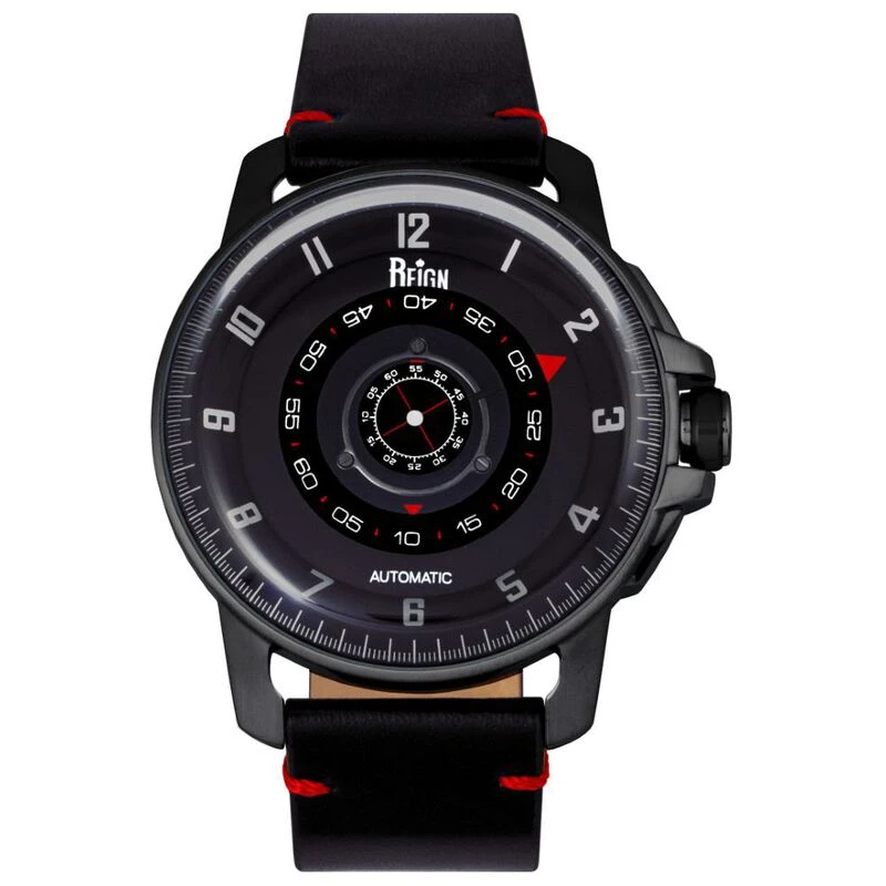Reign Mens Monarch Automatic Domed Leather Band Watch Black Sportp