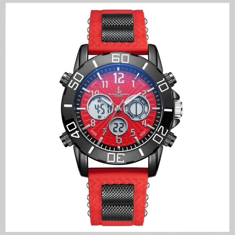 SamuelJoseph Mens Limited Edition Designer Casual Watch Red Sportp