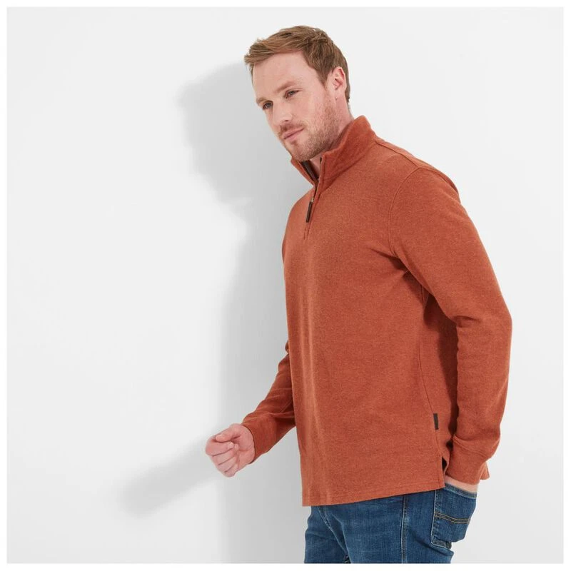 French | 1/4 Mens Zip Schoffel Pullover Cotton (Rust) Rib Kingsbridge