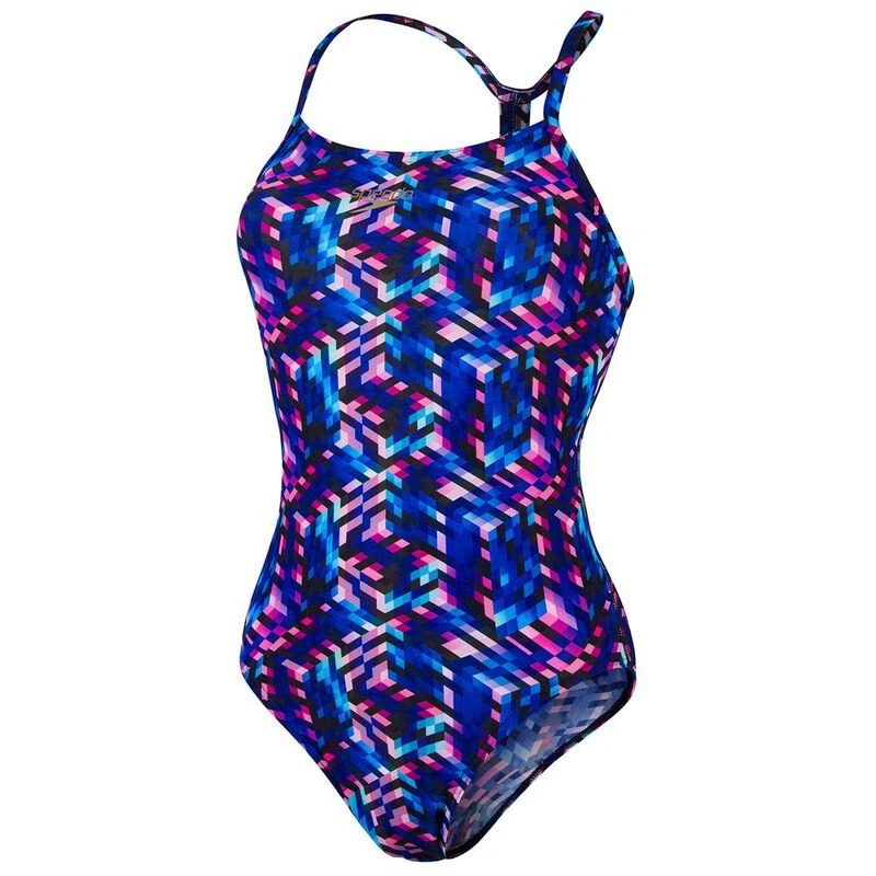 Speedo Womens Allover Digital Rippleback Swimsuit (Navy/Purple) | Spor