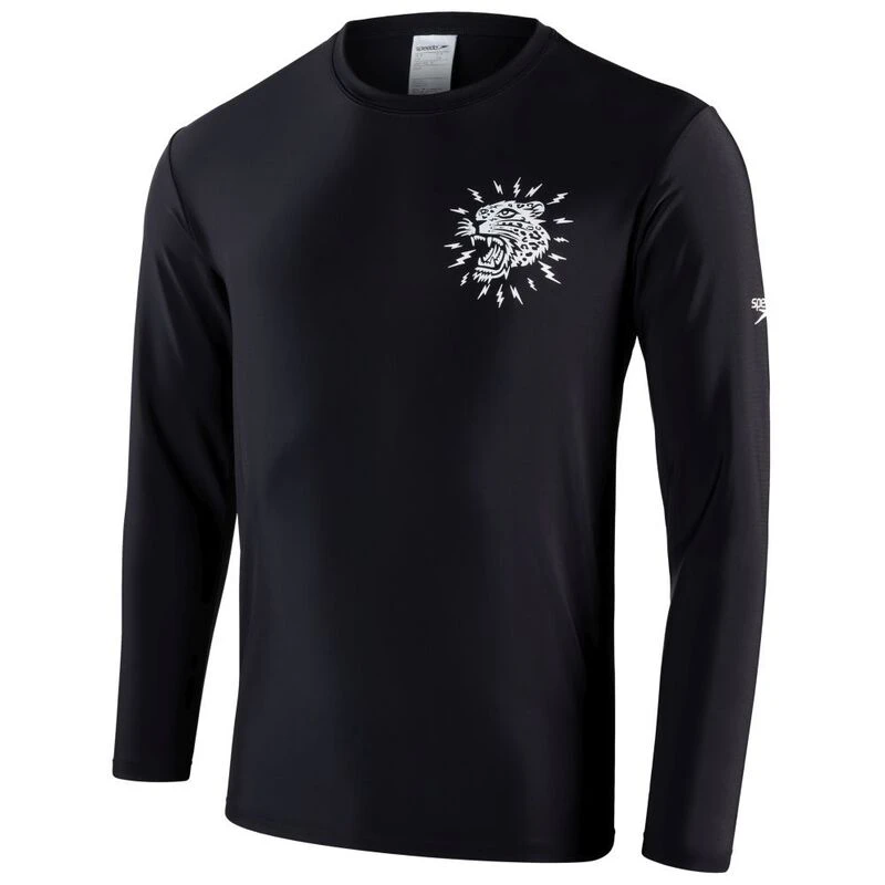 Speedo Mens Printed Long Sleeve Swim Top (Black/White) | Sportpursuit.
