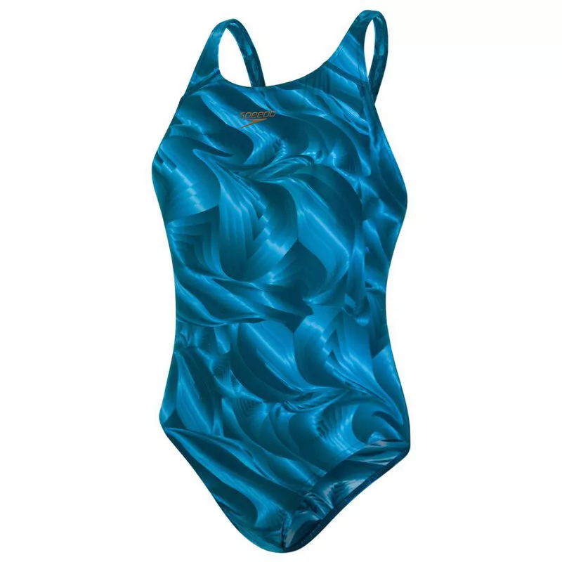 Speedo Womens Allover Powerback Swimsuit (Blue) | Sportpursuit.com