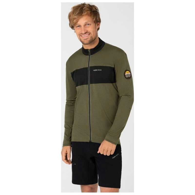 Super Natural Mens Gravier Long Sleeve Cycling Zip Jersey (Olive Night