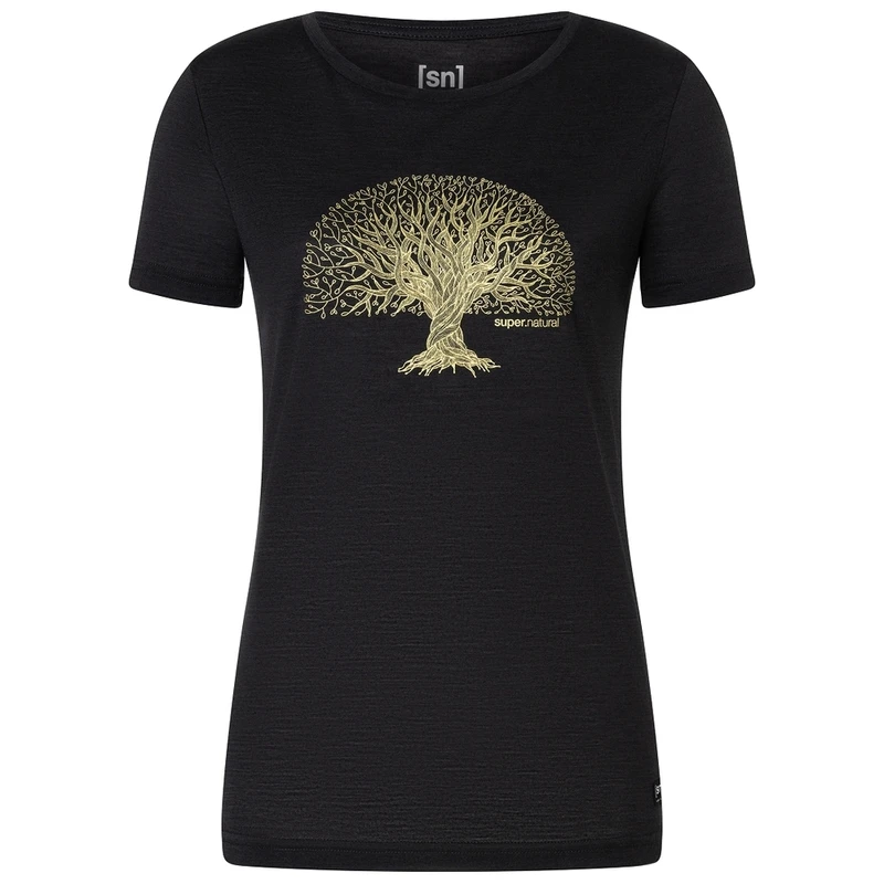 Super Natural Womens Tree Of Knowledge T-shirt (Jet Black/Gold) | Spor