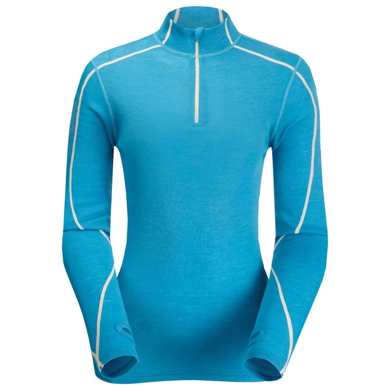 Trekmates Womens Contrast Stitch Merino Zip Top Teal Off White Spo