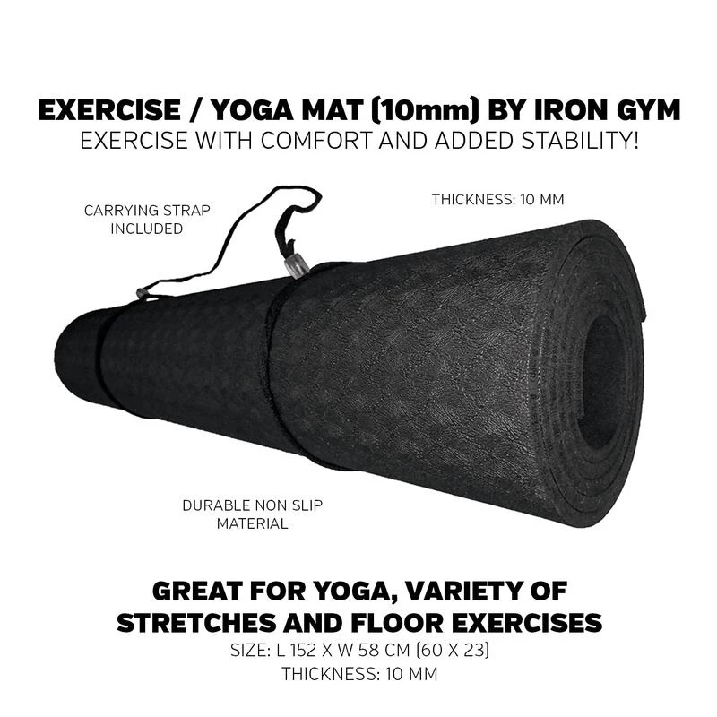 Iron Gym 10mm Yoga Mat Black Sportpursuit