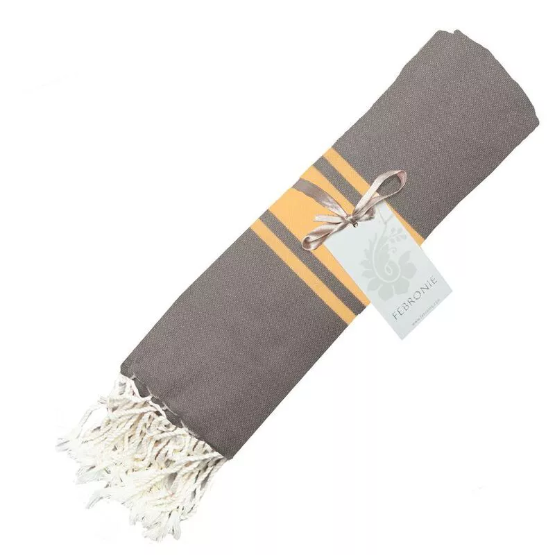 Febronie Fouta St Tropez Hammam Towel Light Taupe Sunflower Yellow