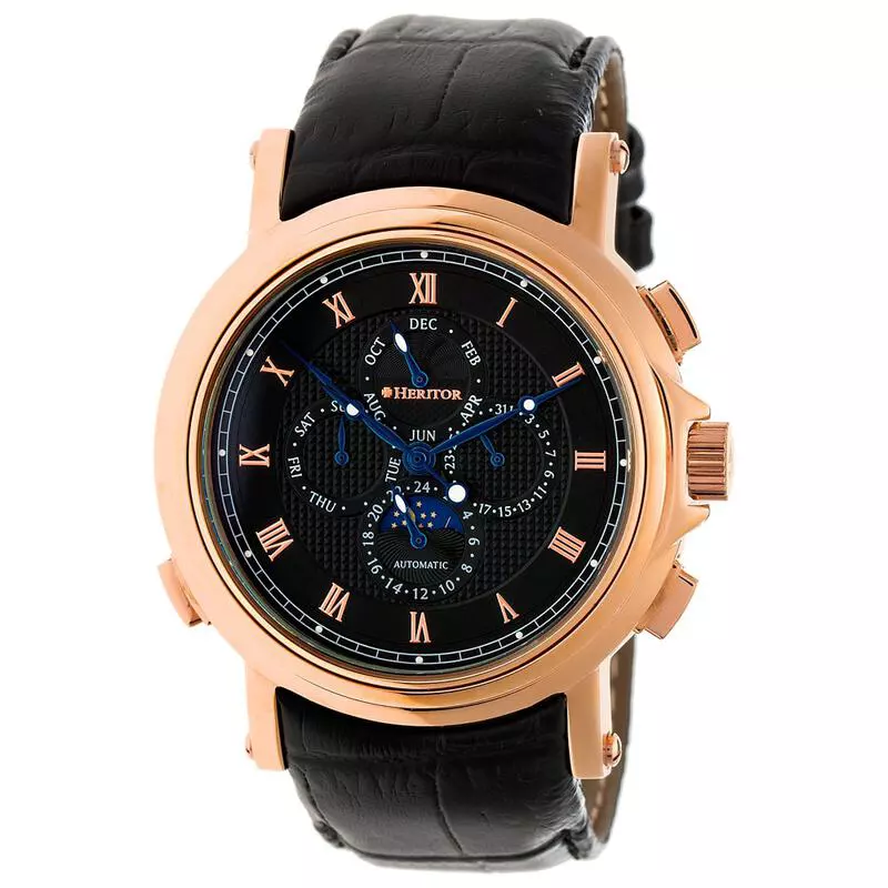 Heritor Mens Kingsley Watch Black Rose Gold Rose Gold Sportpursuit