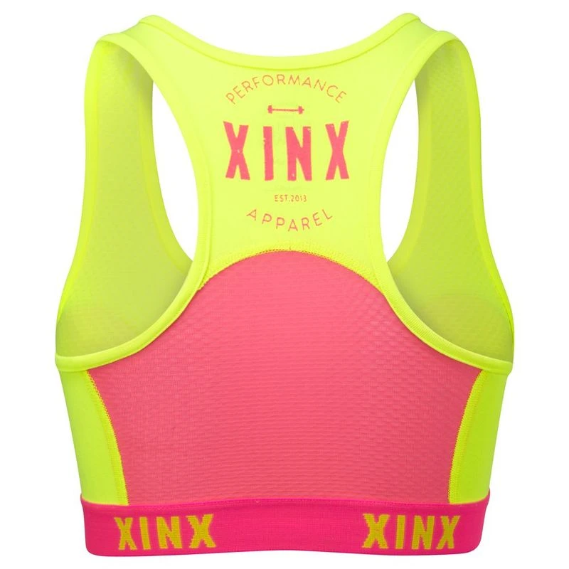 Xinx Womens Logo Sports Bra (Yellow/Pink)