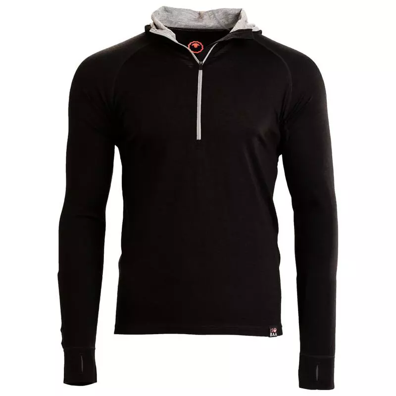 ISOBAA Mens Merino 200 Zip Neck Hoodie Black Sportpursuit