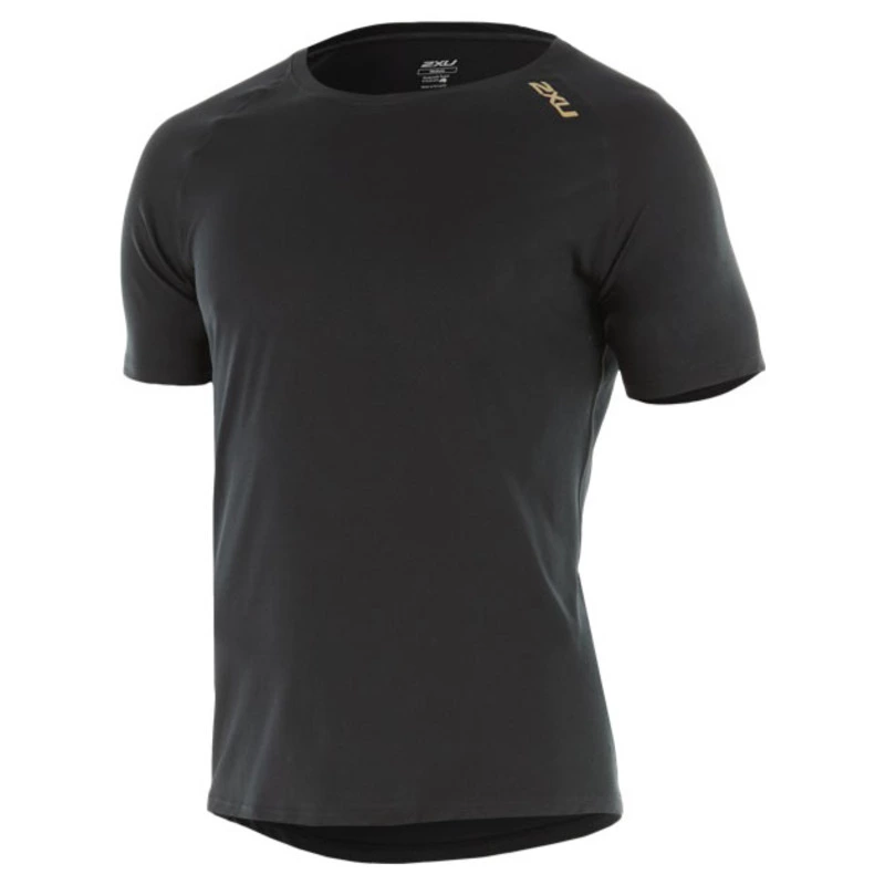 2XU Homme GHST T Shirt Tee Top Black Gold Sports Running Gym Respirant 