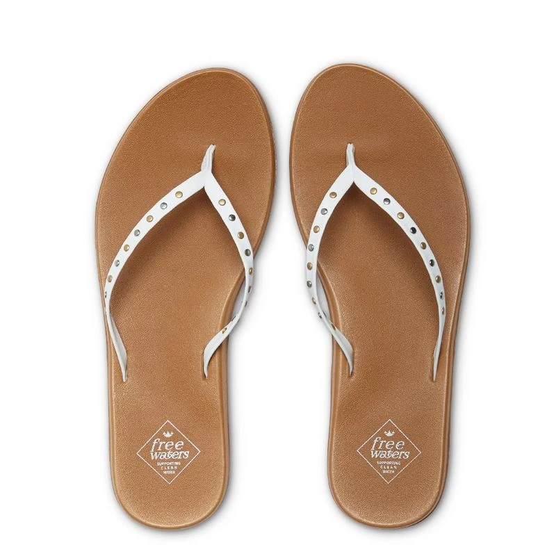 Freewaters Womens Nikki Stud Flip Flops White Tan Sportpursuit