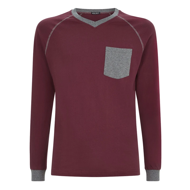Wolsey Mens Long Sleeve T shirt and Trousers Burgundy Sportpursuit
