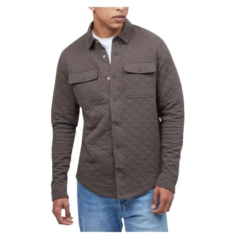 tentree Mens Colville Quilted Shirt (Black Olive Green Heather) | Spor