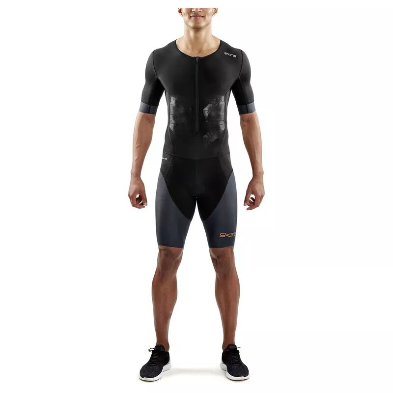 Skins Mens DNAmic Short Sleeve Triathlon Skinsuit With Front Zip (Blac