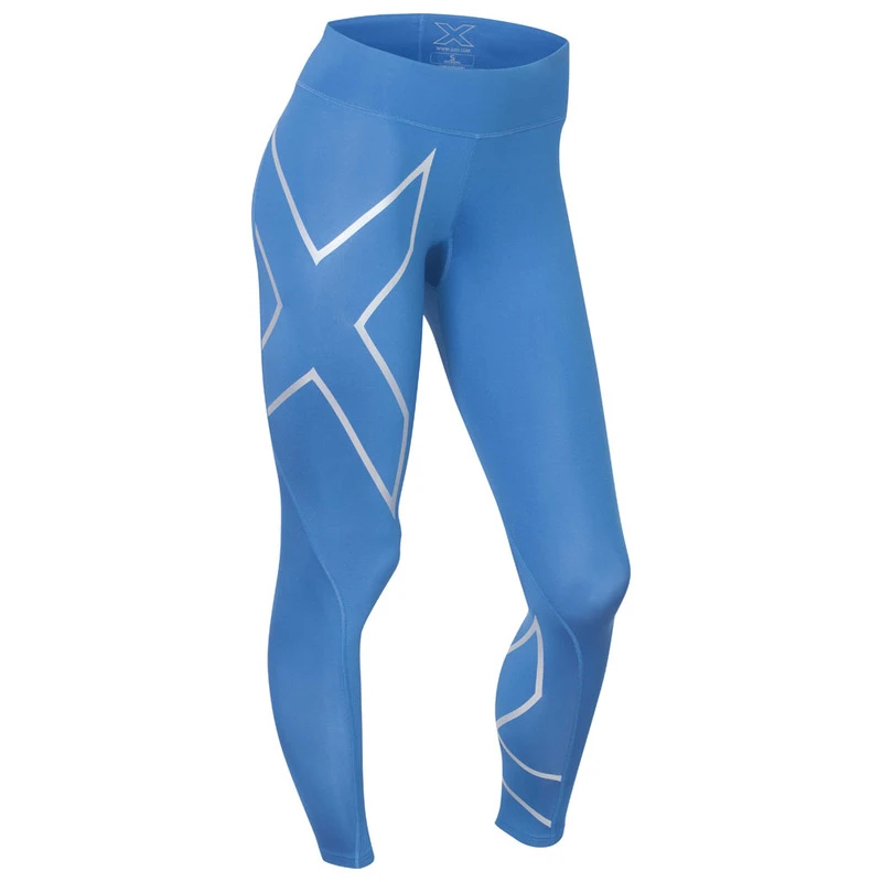 2XU Womens Mid-Rise Compression Tights (Pacific Blue/Silver)